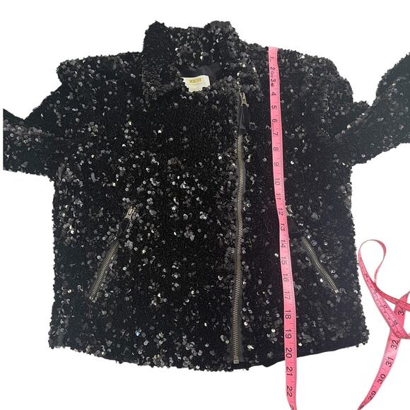 Anthropologie Maeve Sequined Bomber Moto Jacket Black Sz Small Holiday Party NEW - Picture 11 of 13